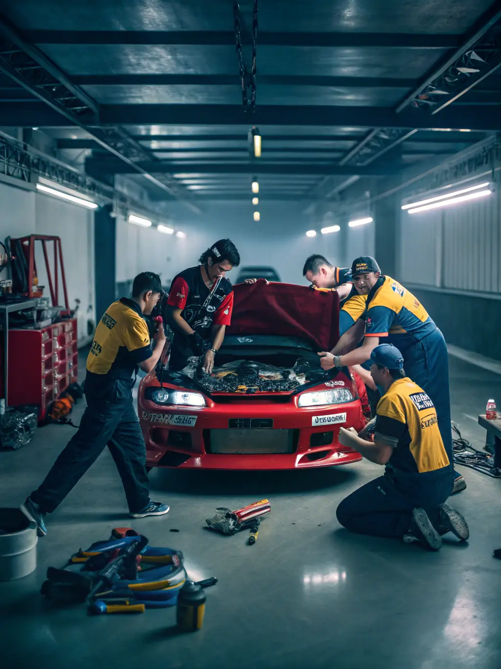 A group of young people participating in a motorsports workshop, highlighting the club's commitment to community engagement and youth development.